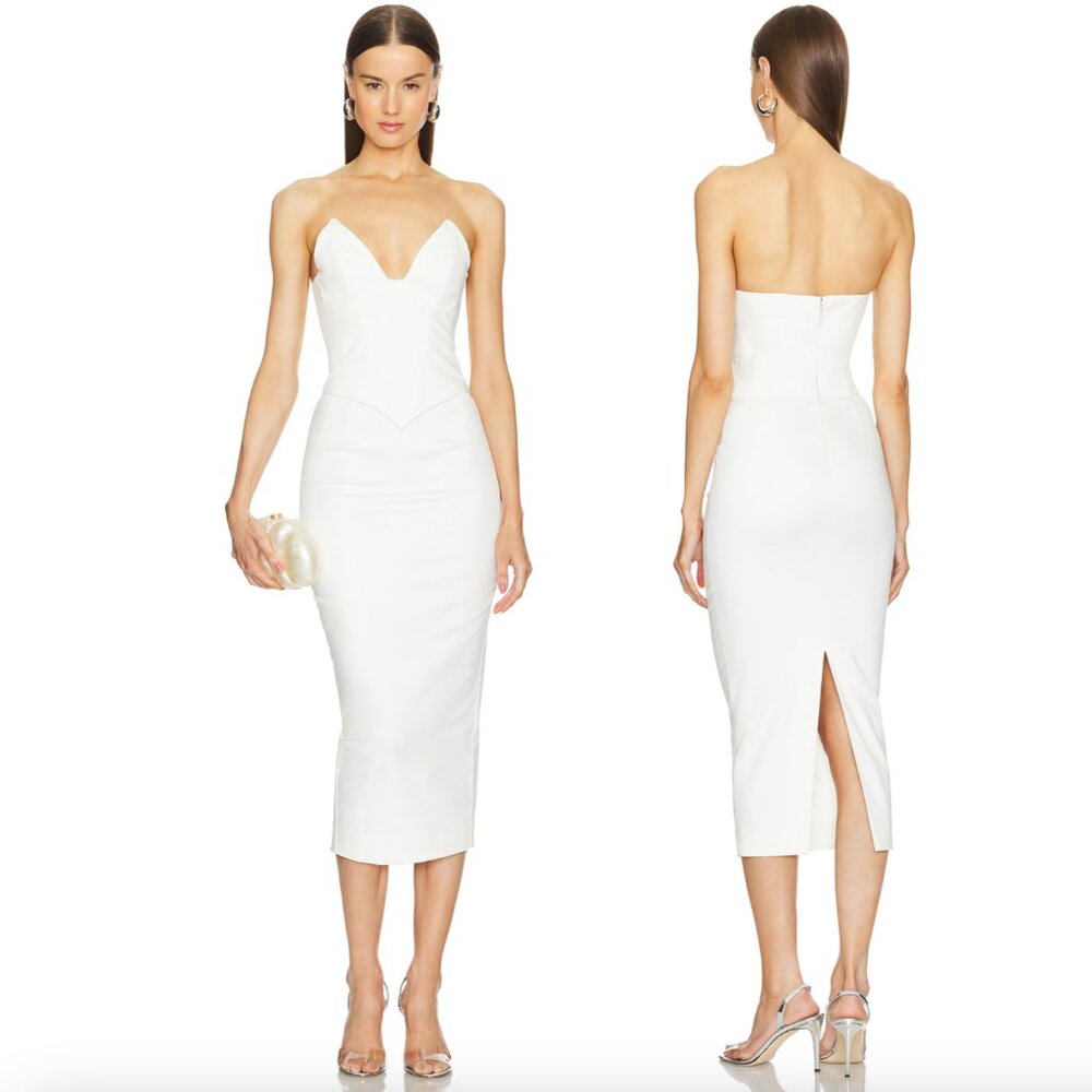 NEW Michael Costello REVOLVE Zosia Midi Dress Ivory White Bridal Wedding Formal